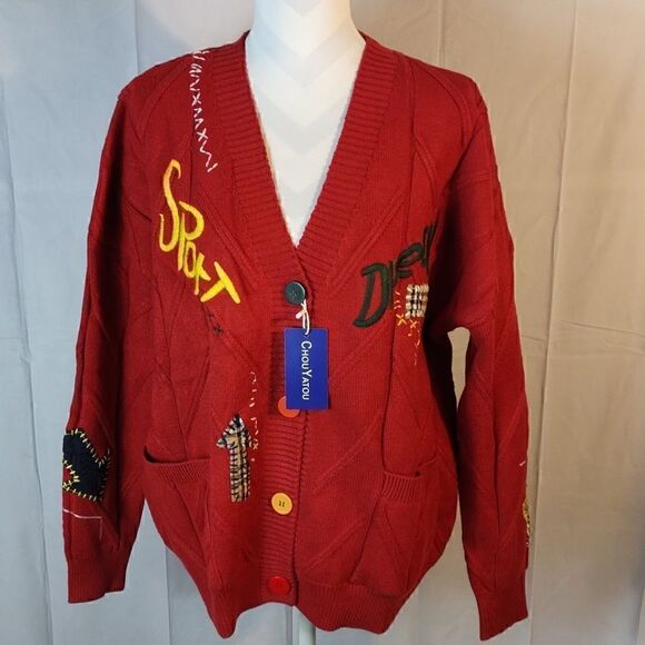 NWT Chou Yatou "Sport Dream" Cable Knit Embroidered Cardigan - Picture 1 of 8